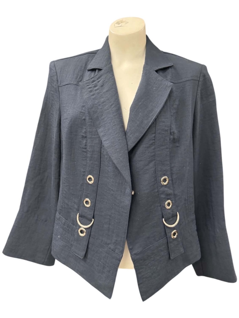 Vex Collection Navy Blue Structured Jacket with Metal Ring Details Size M